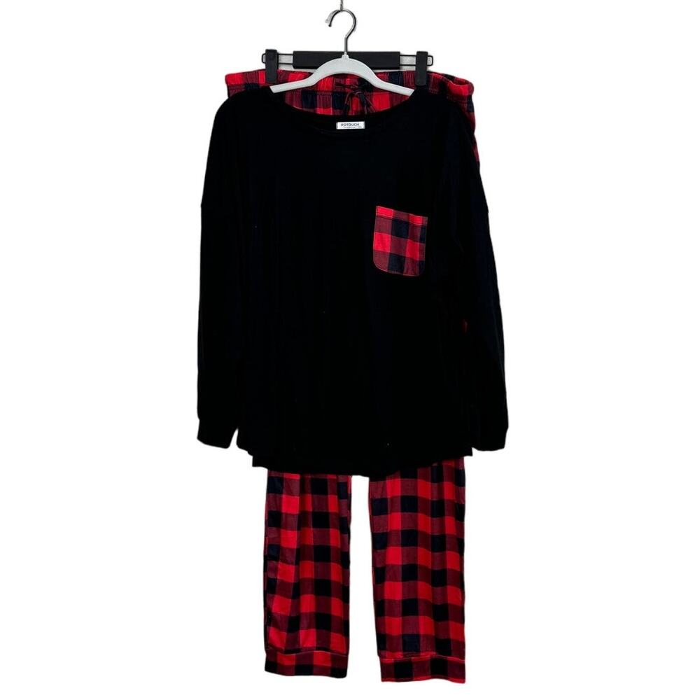 NWOT Women's 2 Piece Pajama Set Long Sleeve Red Checkered Flannel Pants 2XL